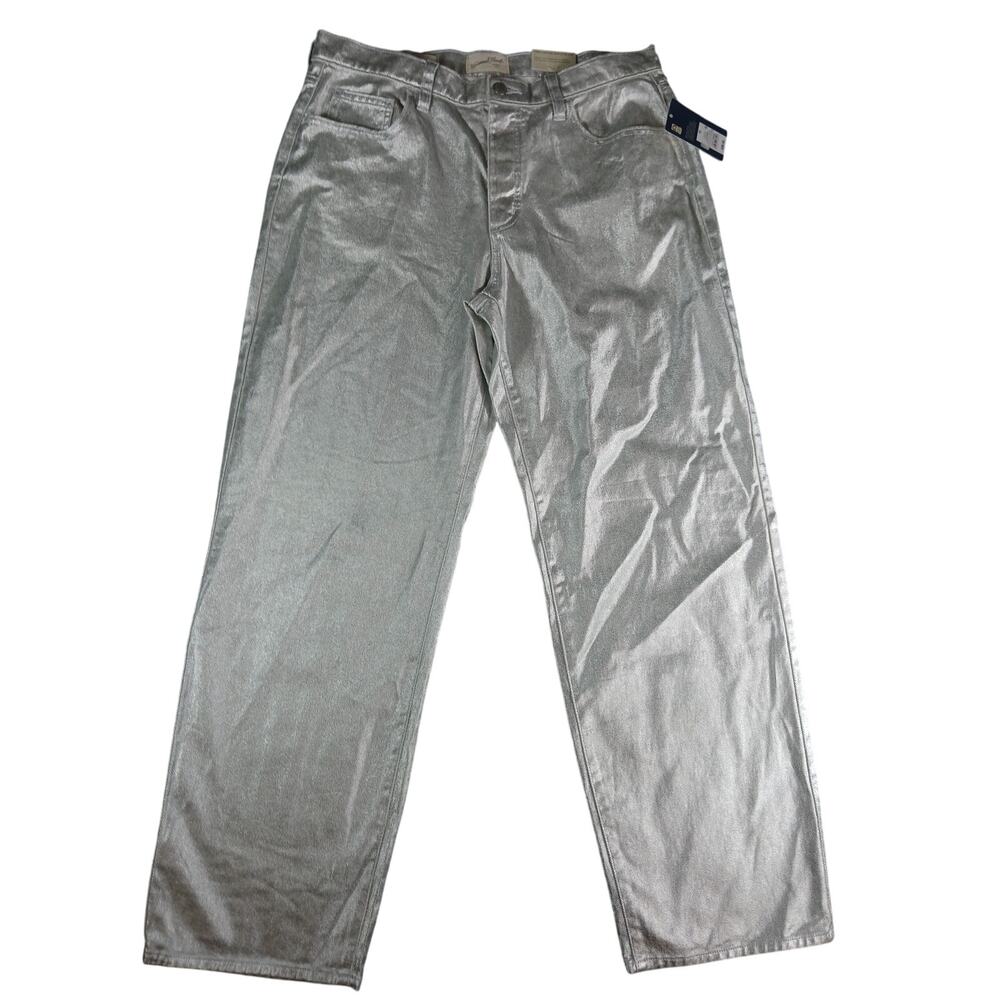 Universal Thread Jeans Womens 10 Silver Metallic Denim Straight Leg 90 Baggy NWT